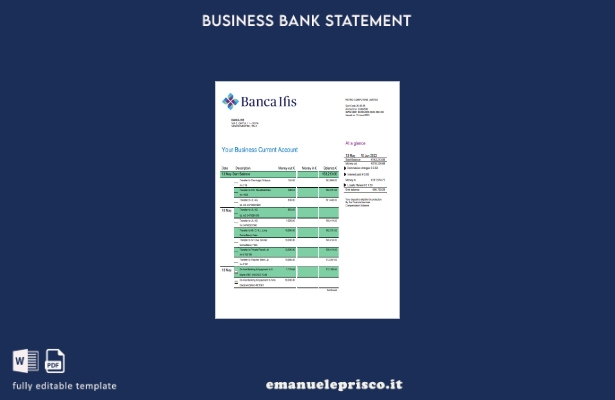 stile verificato Estratto conto corrente aziendale Banca IFIS Modello Word e PDF